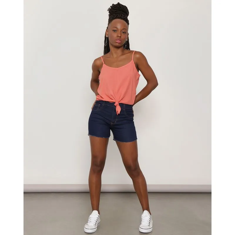 Short Jeans Feminino Barra desfiada Azul Escuro 38