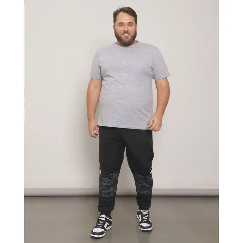 Calça Masculino Plus Size Esportiva Jogger Recorte Camuflado Preta G3
