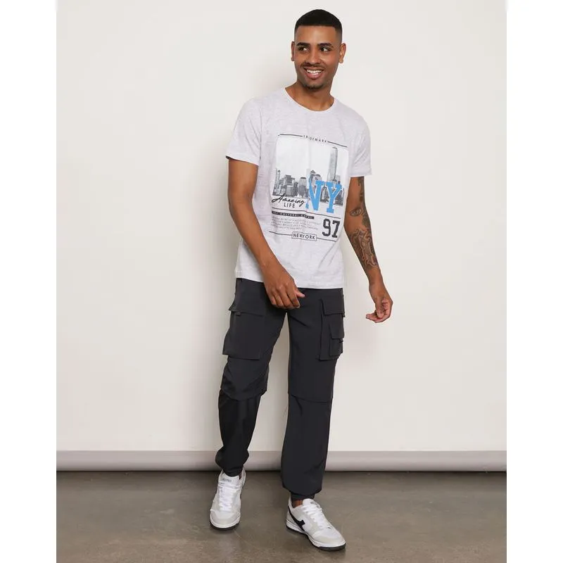 Calça Masculina Jogger Bolsos Com Cordão Cinza M
