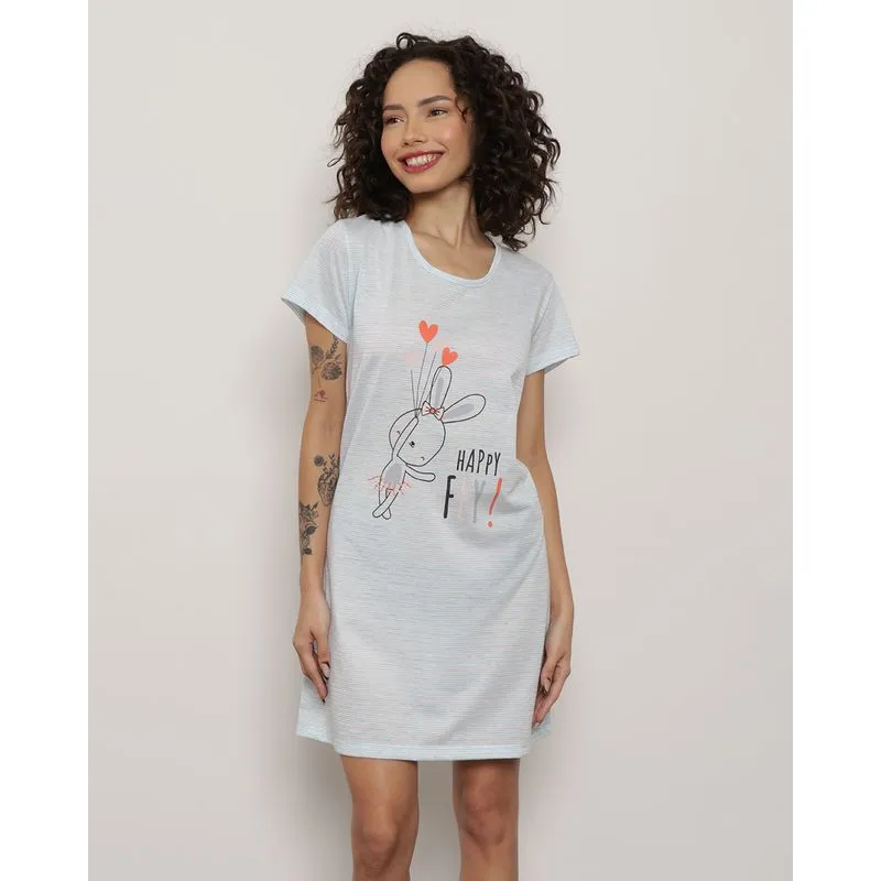 Camisola Feminina Manga Curta Listrada Azul GG