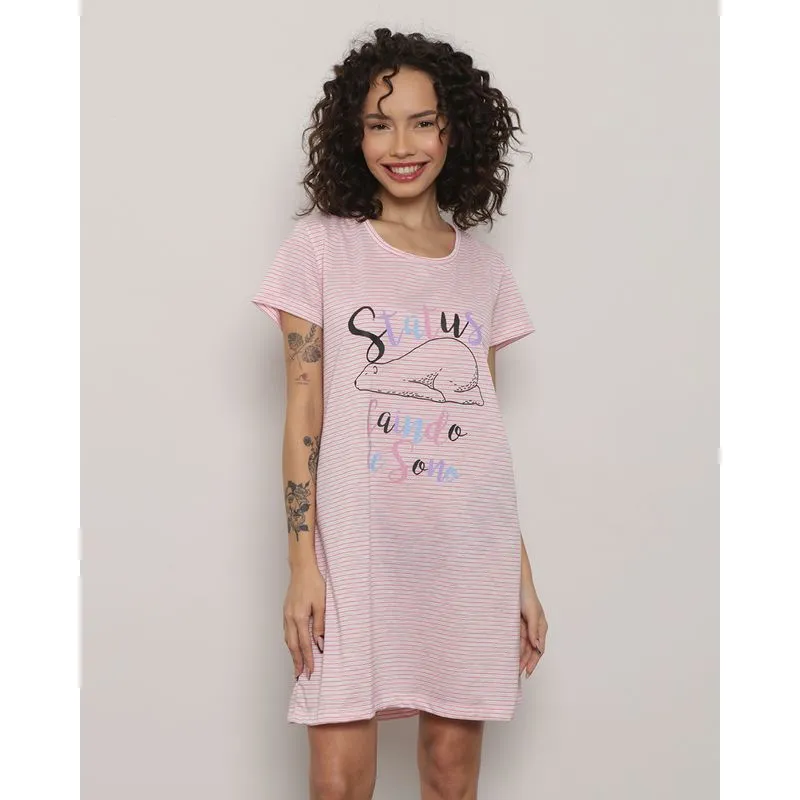 Camisola Feminina Manga Curta Listrada Rosa P