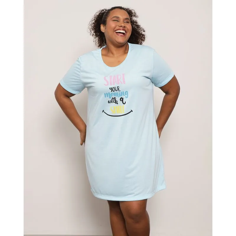 Camisola Plus Size Feminina Com Estampa Azul 46