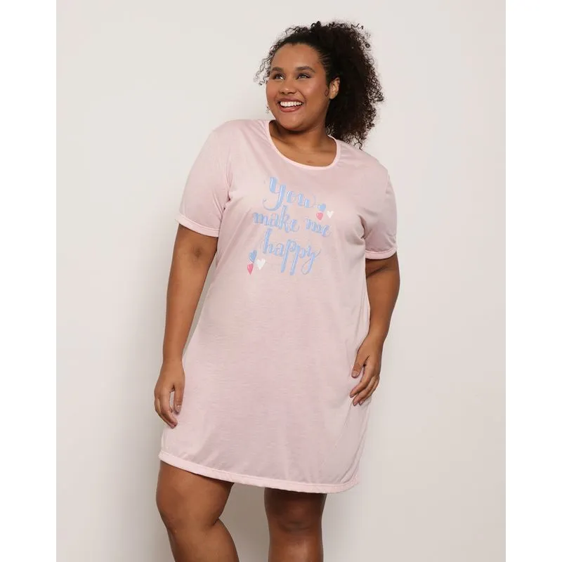 Camisola Plus Size Feminina Manga Curta Rosa 52