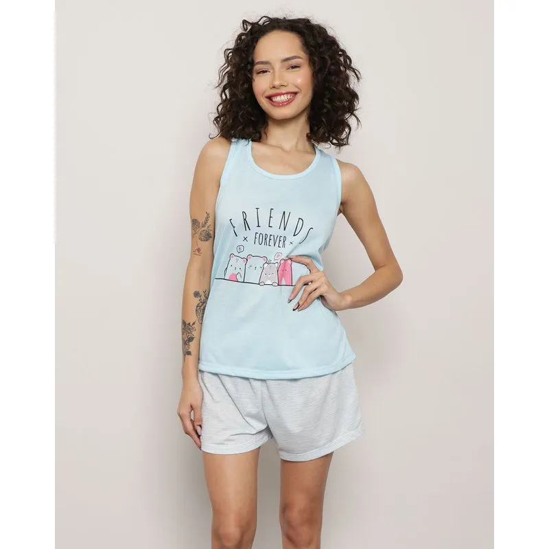 Pijama Feminino Curto Estampa Azul P