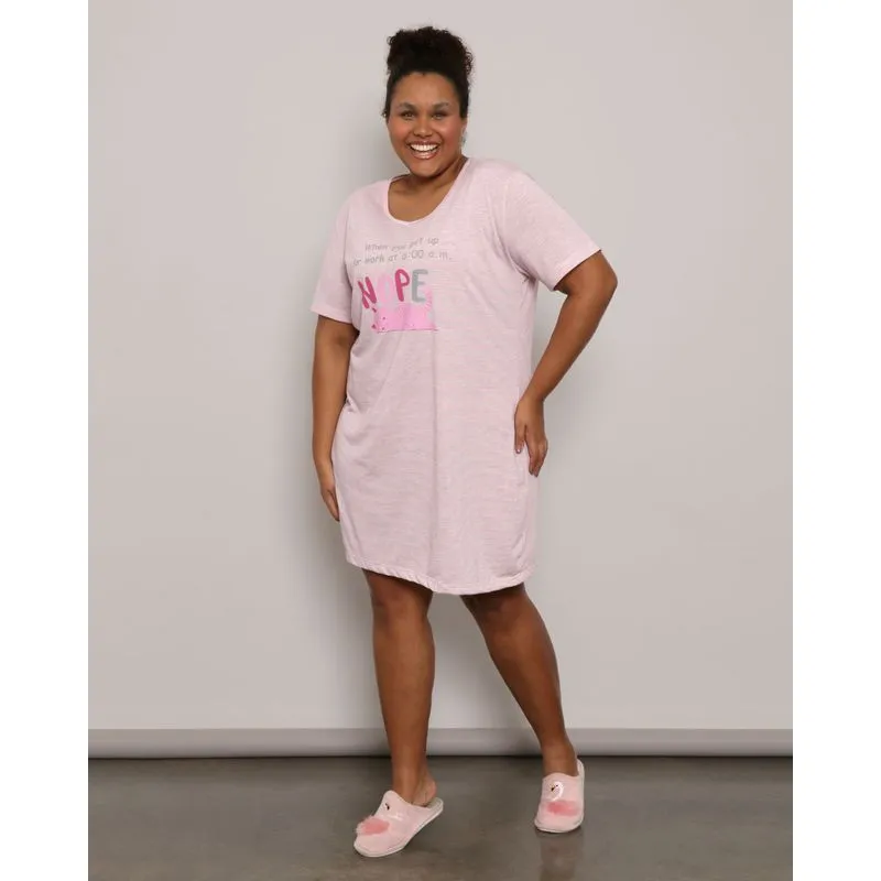 Camisola Plus Size Feminina Manga Curta Listrada Rosa 50