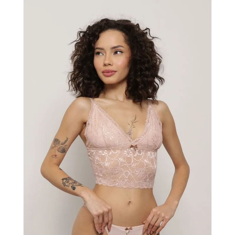 Sutiã Feminino Top Corpete Renda Bege 46