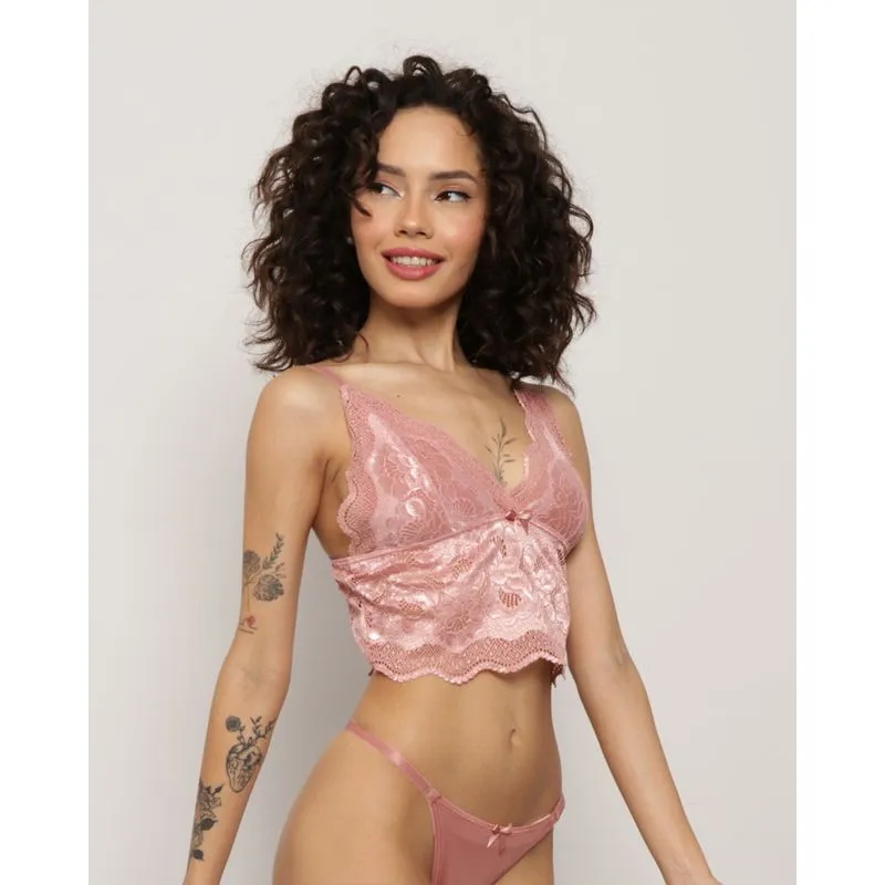 Sutiã Feminino Top Corpete Renda Rosa 40
