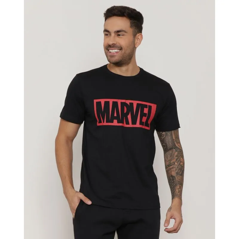 Camiseta Masculina Manga Curta Marvel Preta M