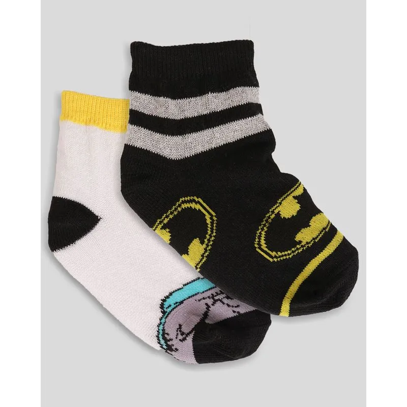 Kit Com 2 Pares Meia Infantil Soquete Batman Liga da Justiça Branca E Preta 22 A 25