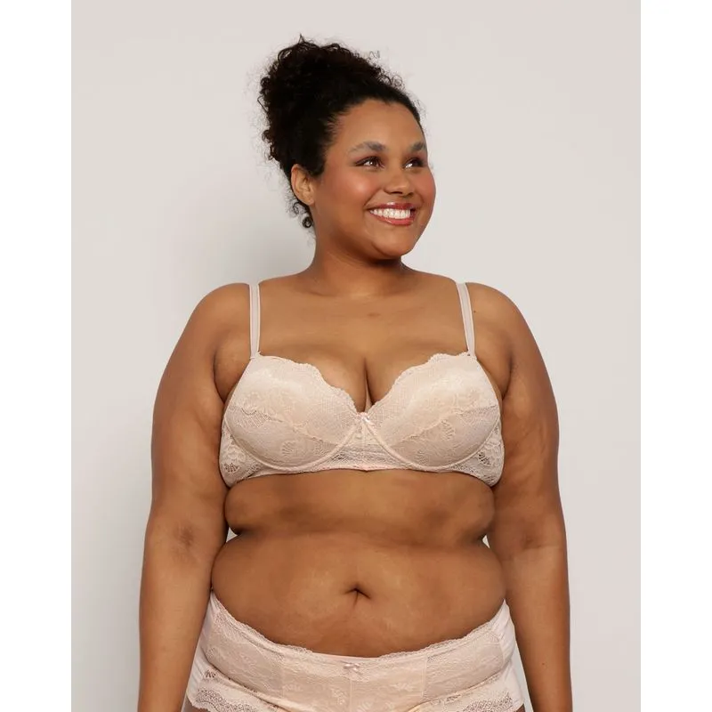 Sutiã Plus Size Feminino Com Base Renda Bege 48