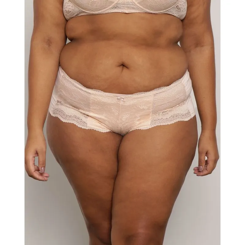 Calcinha Plus Size Feminina Caleçon Renda Bege 46