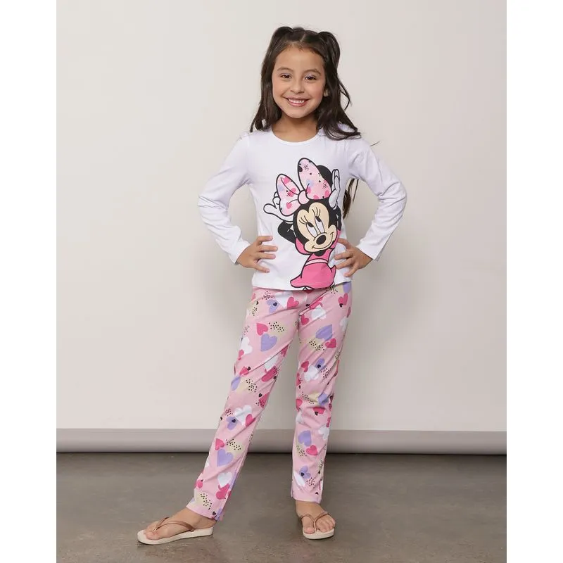 Pijama Infantil Longo Minnie Disney Branco 6
