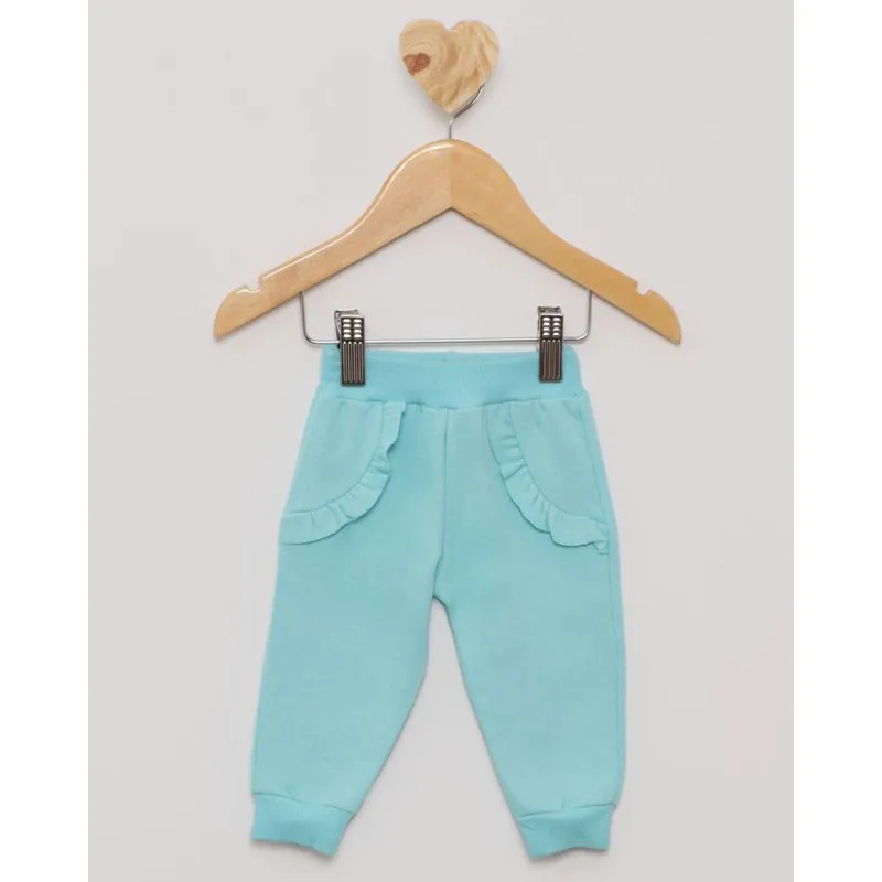 Calça Moletom Bebê Jogger Babado Azul M