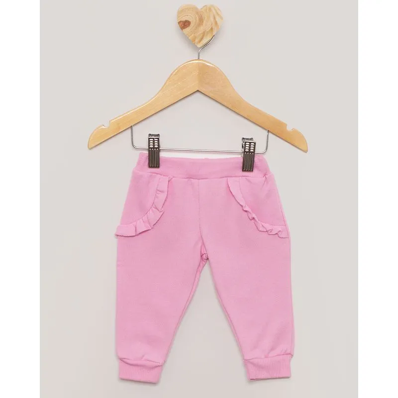 Calça Moletom Bebê Jogger Babado Rosa M