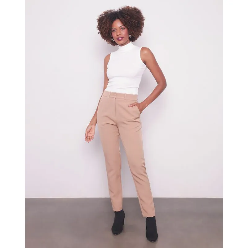 Calça Alfaiataria Feminina Reta Bege M