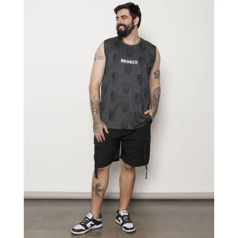 Bermuda Plus Size Masculina Bolso Cargo Com Zíper Preta G1