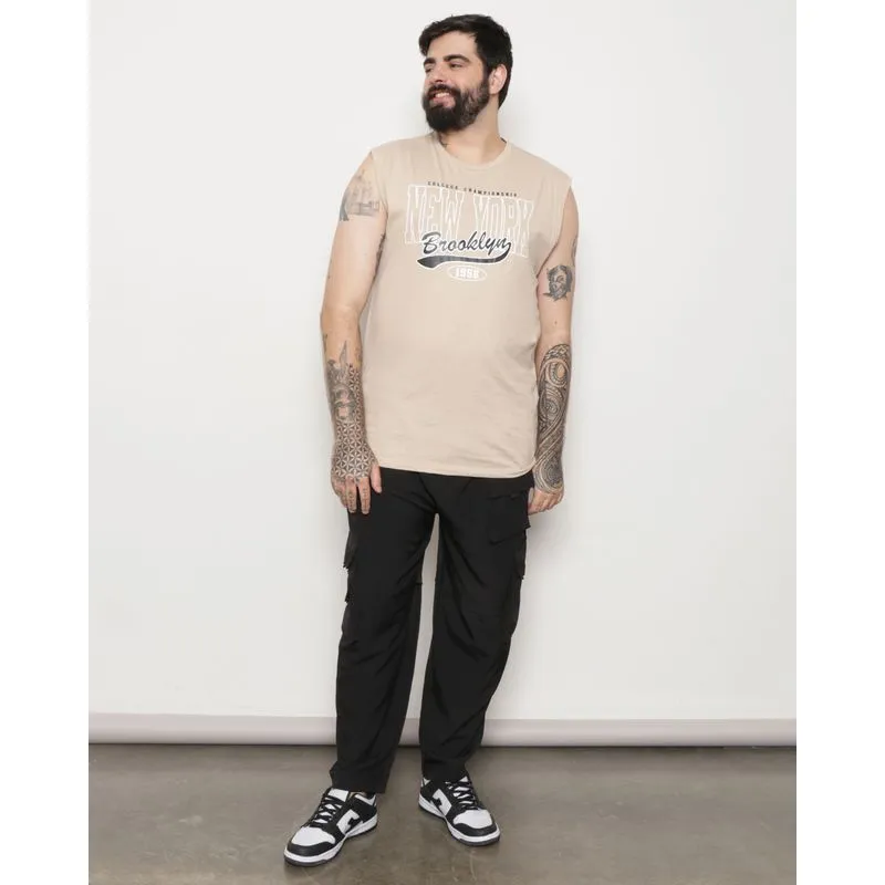 Calça Plus Size Masculina Reta Bolso Cargo Preta G2