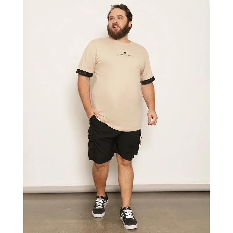 Bermuda Plus Size Masculina Bolso Cargo Com Cordão Preta G3