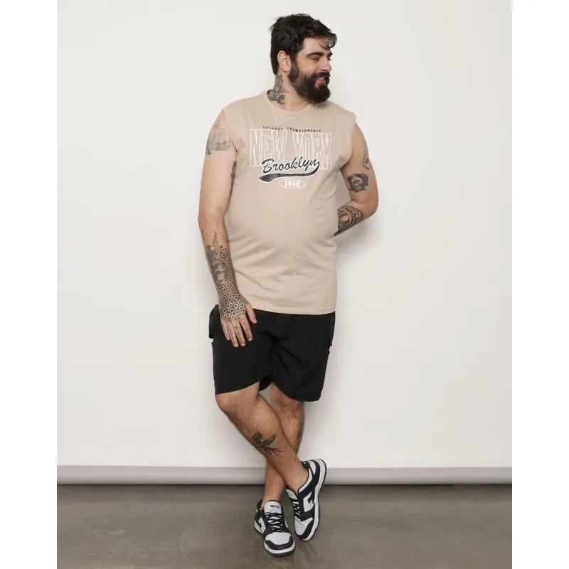 Bermuda Plus Size Masculina Reta Bolso Cargo Com Zíper Preta G2