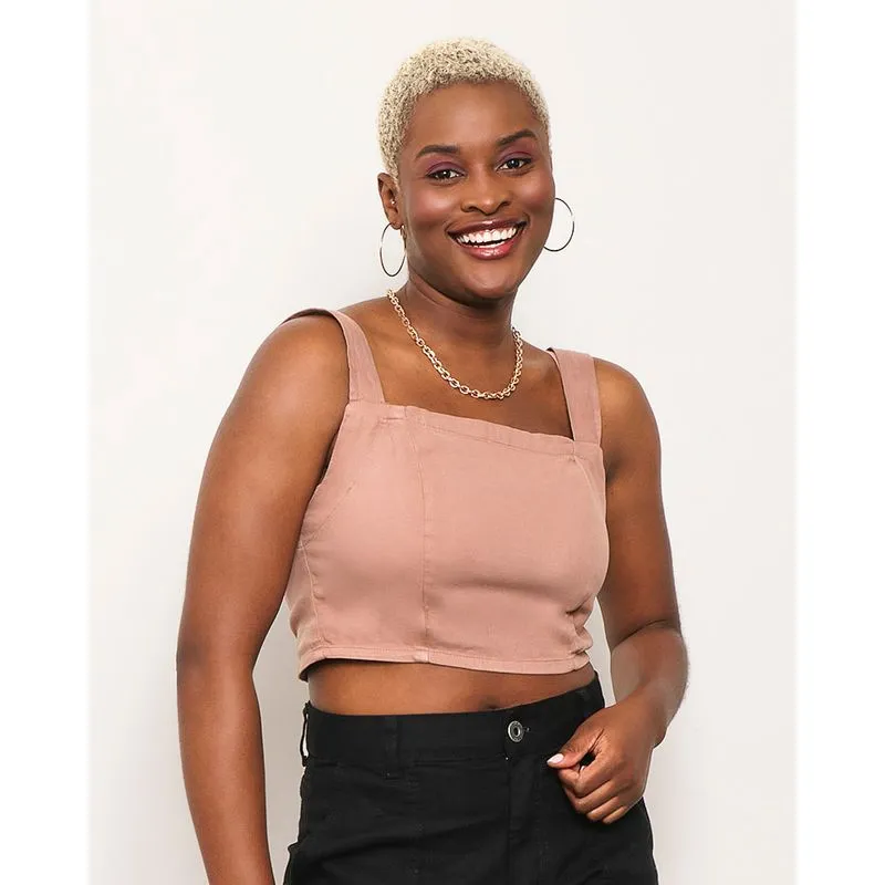 Top Jeans Color Feminino Lastex Marrom P