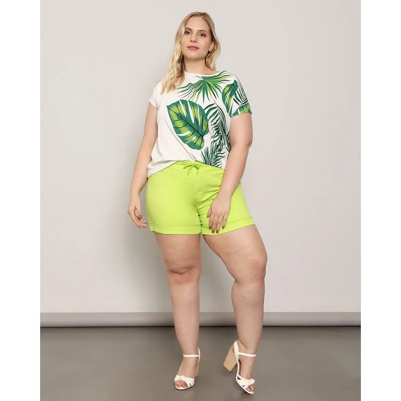 Short Plus Size Feminino Sarja Neon Verde 50