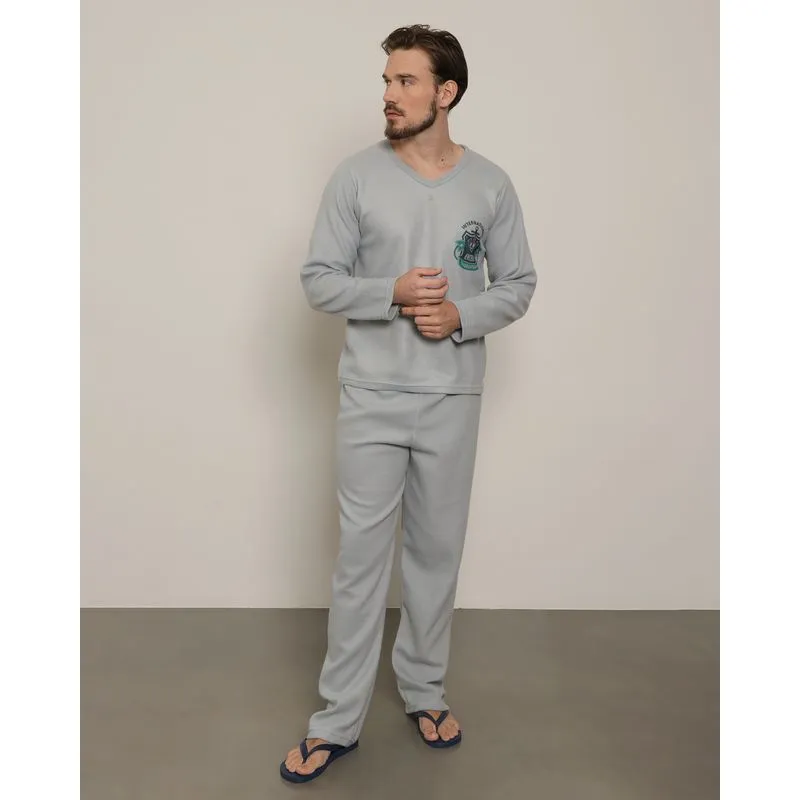 Pijama Masculino Longo Estampa Náutica Soft Cinza M