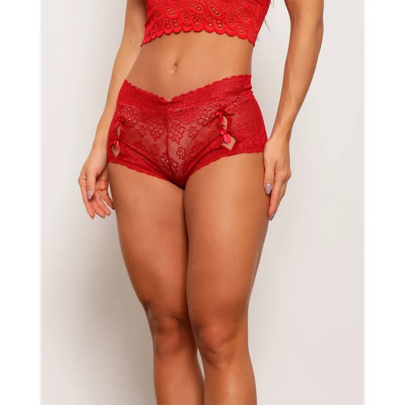 Calcinha Caleçon Feminina Renda Vermelha GG