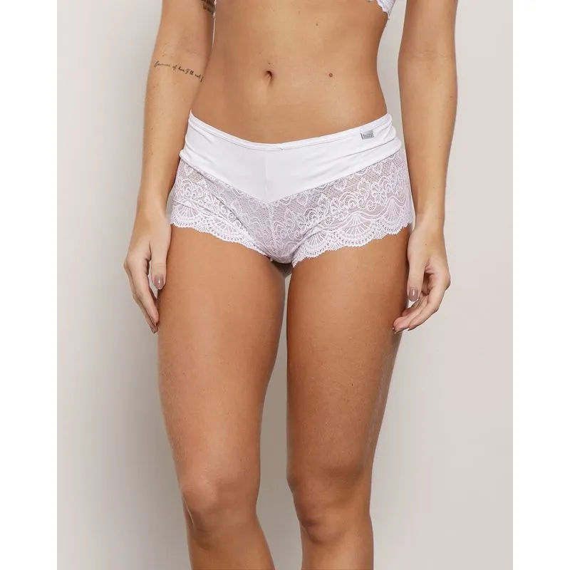 Calcinha Feminina Caleçon Com Renda Branca GG
