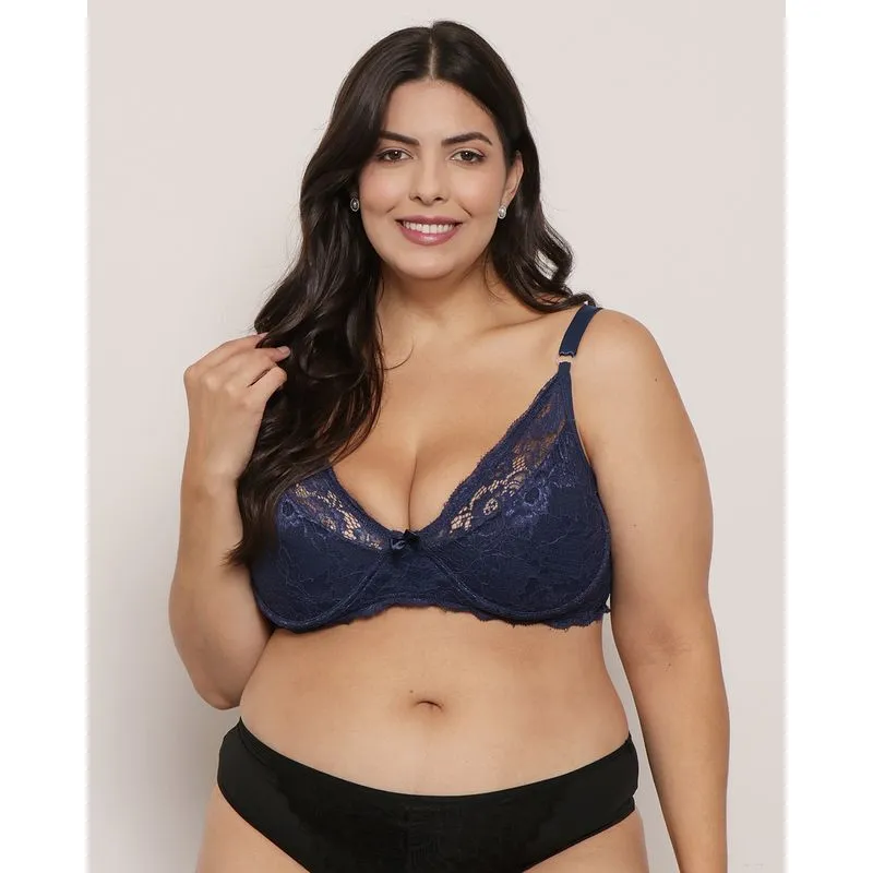 Sutiã Plus Size Feminino Base Sem Bojo Renda Marinho 48