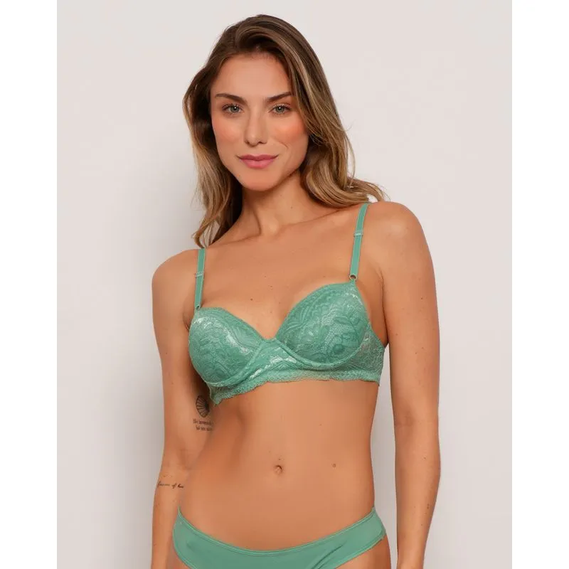 Sutiã Feminino Base Com Bojo Casca e Renda Verde 44