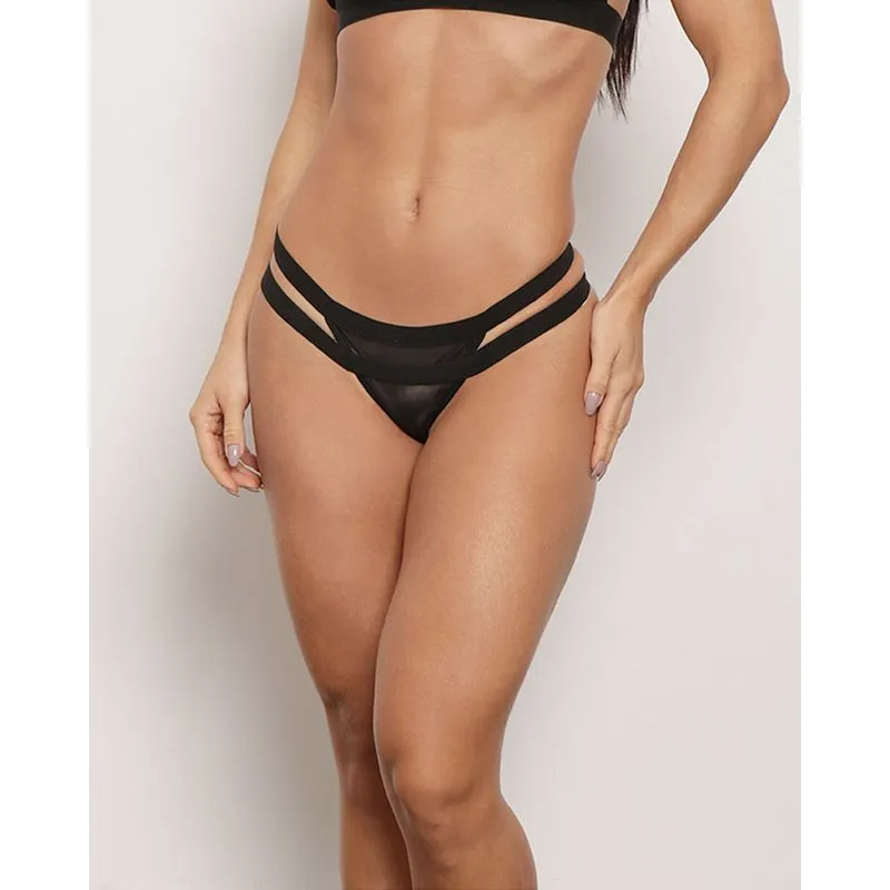 Calcinha Feminina Fio com Renda e Tiras Preta G