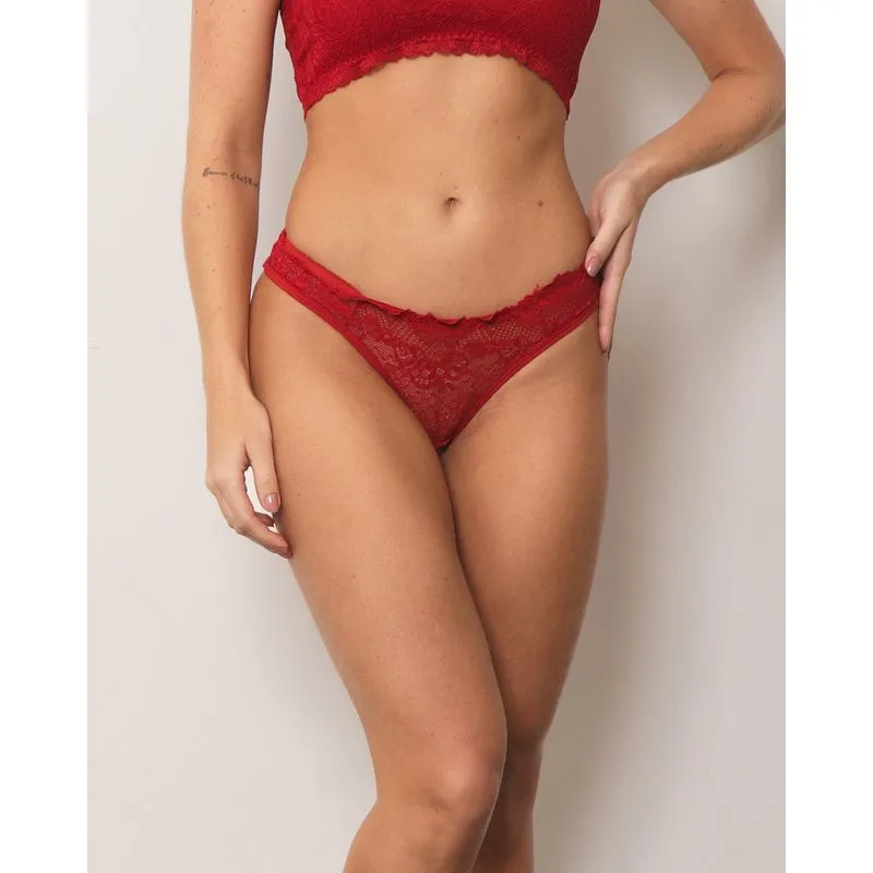 Calcinha Feminina Fio com Renda e Tiras Vermelha M