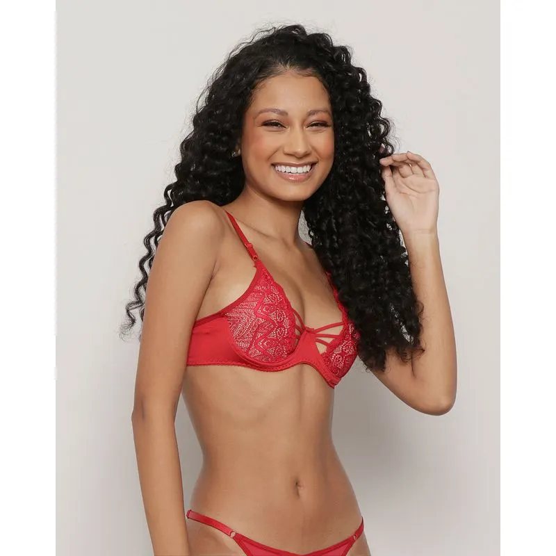 Sutiã Feminino Strappy Sem Bojo Renda Vermelho 42