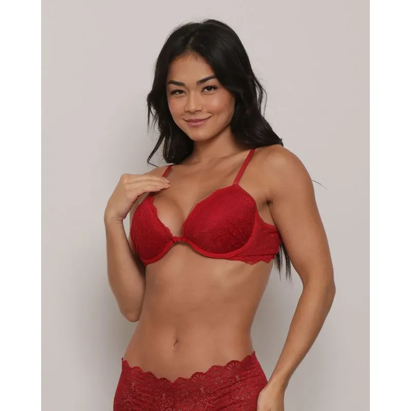 Sutiã Push Up Renda Com Bojo Vermelho 42