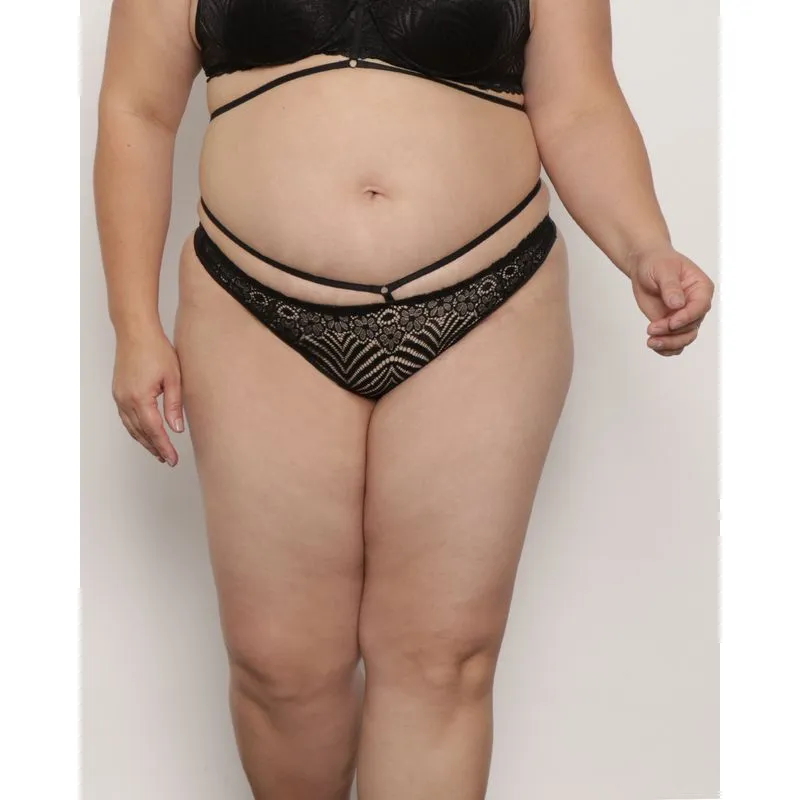 Calcinha Plus Size Feminina String Fio Renda Preta 50