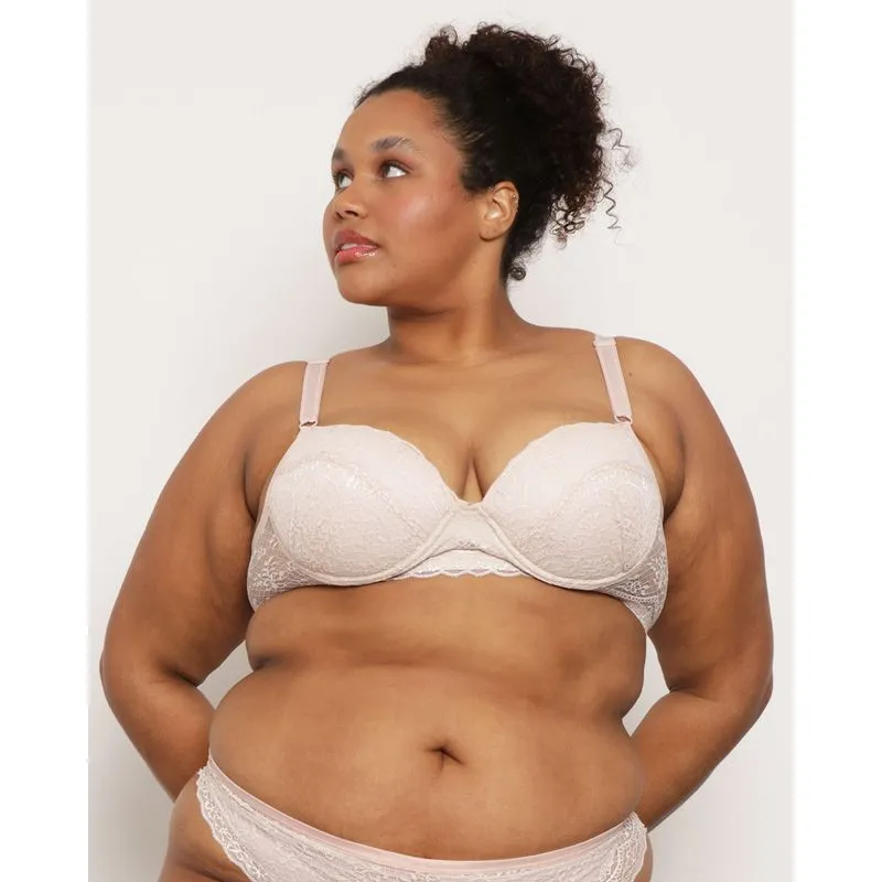 Sutiã Plus Size Feminino Avulso Renda Com Bojo E Com Aro Bege 48