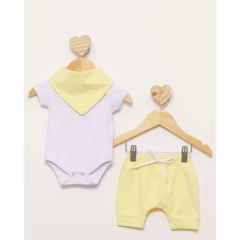 Conjunto Bebê Body com Short e Babador Amarelo Claro G