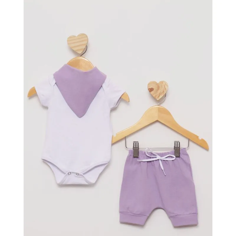 Conjunto Bebê Body com Short e Babador Lilás G