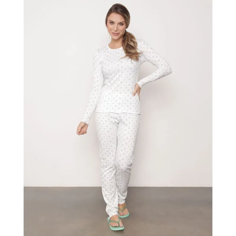 Pijama Feminino Longo Estampa Floral Branco P