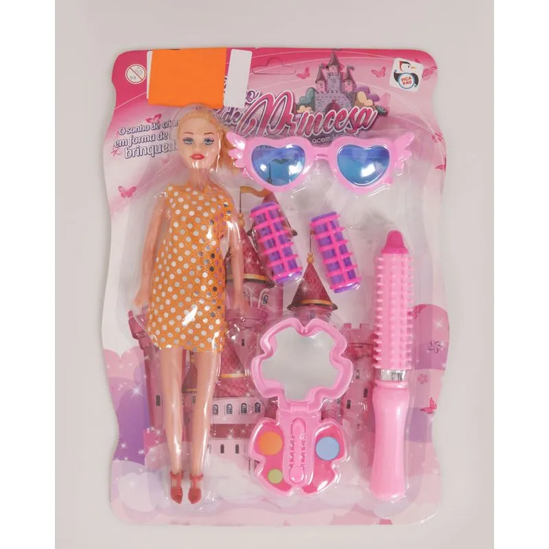 Boneca 6 Peças Pop com Acessórios Laranja UN