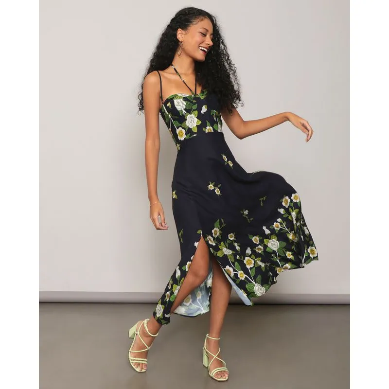 Vestido Feminino Longo Estampa Floral Preto G