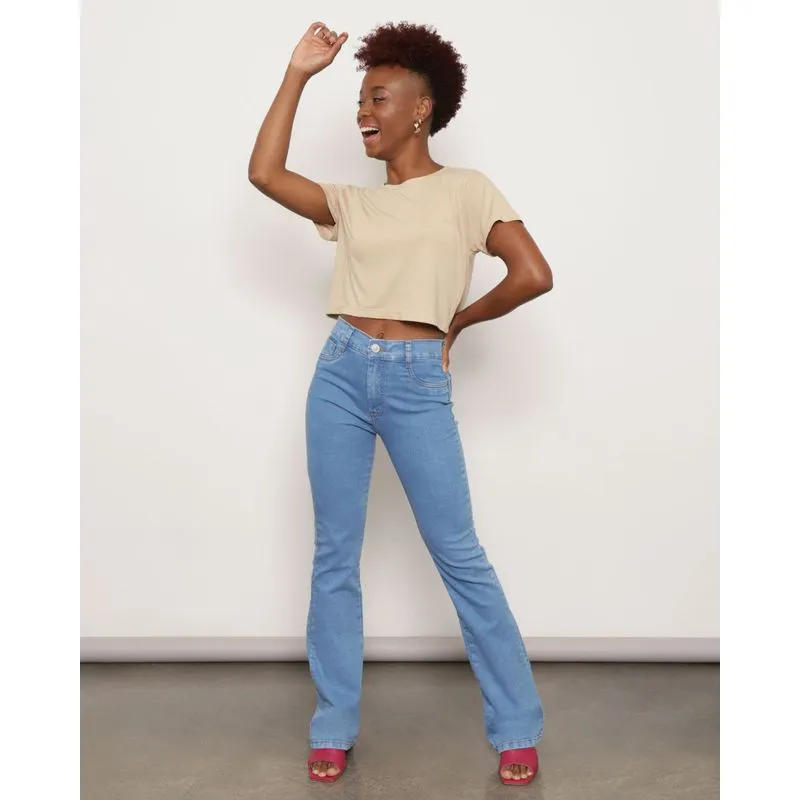 Calça Jeans Feminina Sawary Boot Cut Azul 40