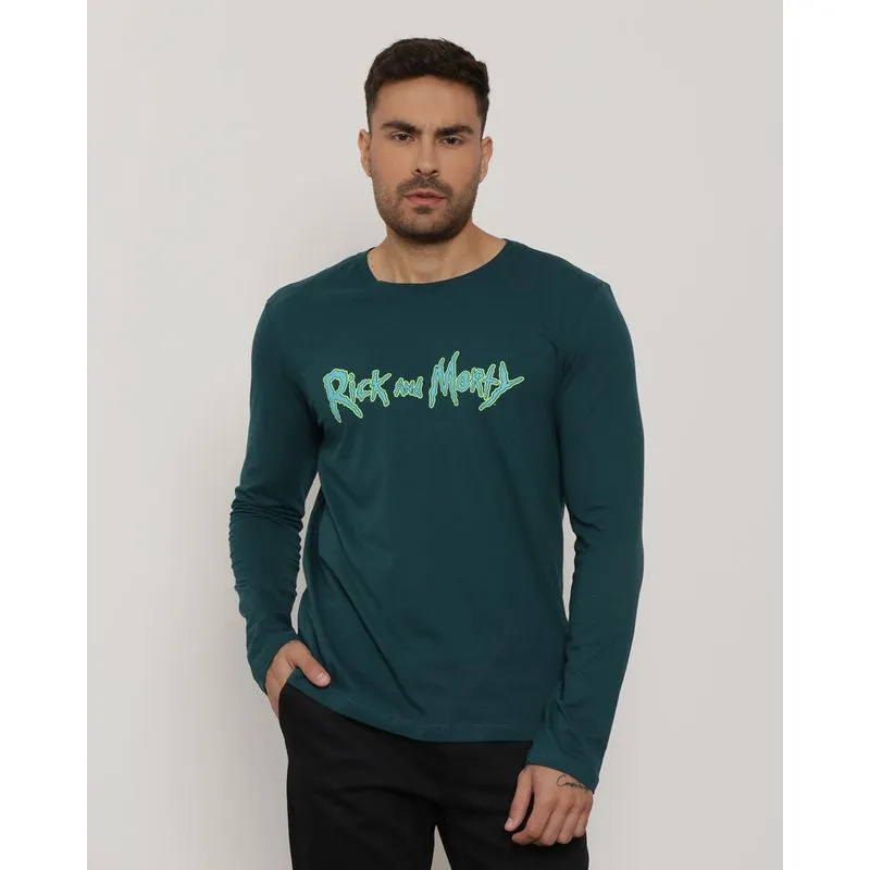 Camiseta Masculina Manga Longa Estampa Nas Costas Rick E Morty Verde G