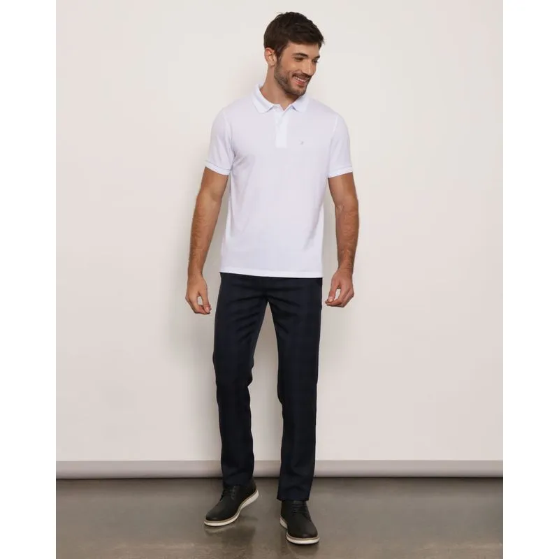 Calça Masculina Social Reta Com Bolsos Xadrez Marinho 48