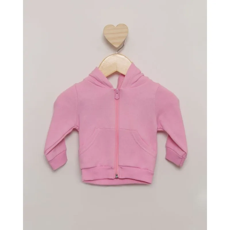 Jaqueta Moletom Bebê Com Capuz Manga Longa Rosa M