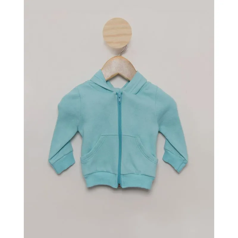 Jaqueta Moletom Bebê Com Capuz Manga Longa Azul P