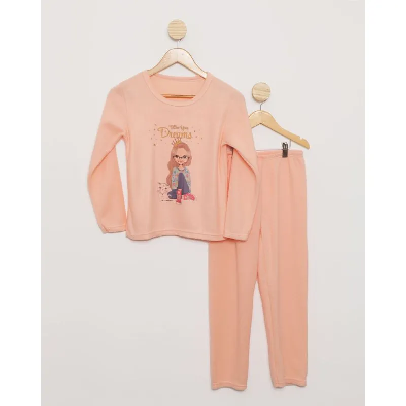 Pijama Juvenil Longo Estampa Dreams Soft Laranja 14