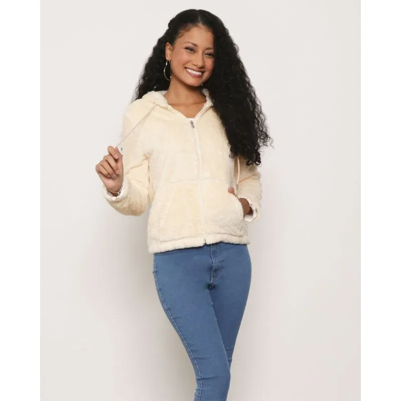 Casaco Feminino Pelinho Capuz Bege G