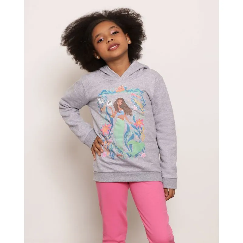 Blusão Infantil Moletom Estampa Pequena Sereia Disney Cinza 12