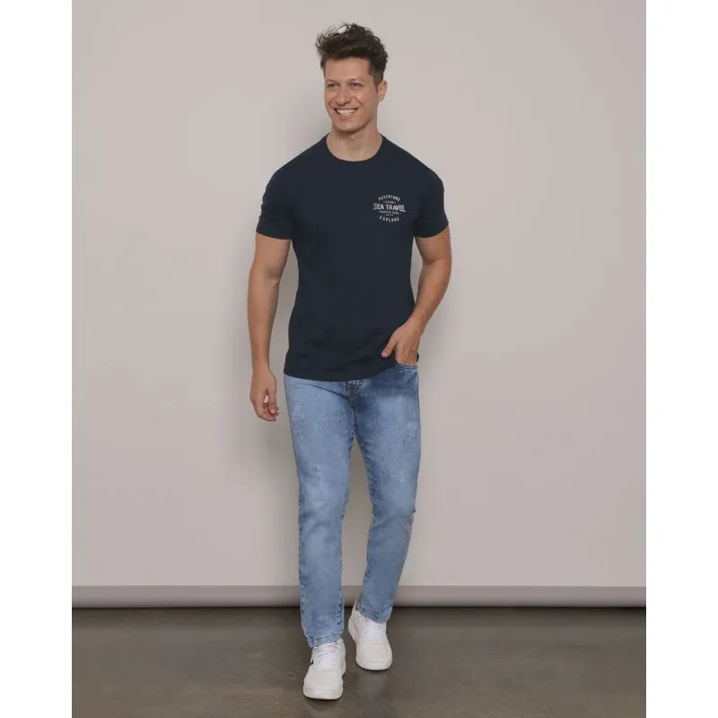 Calça Jeans Masculina Vizzy Slim Com Puídos Azul 42
